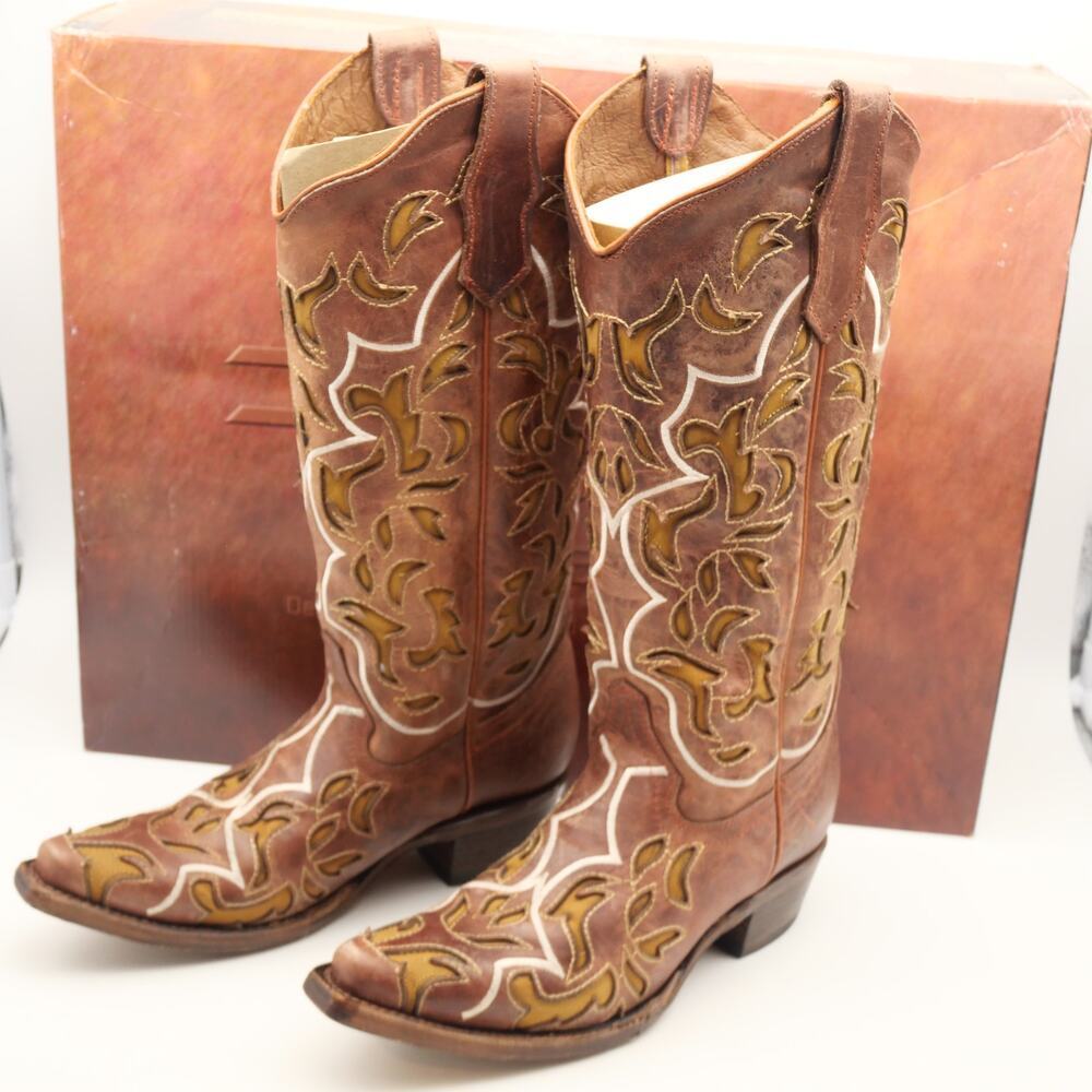 NEW Circle G Corral Women's 5.5 Shedron Inlay Embroidered Leather Boots Snip Toe